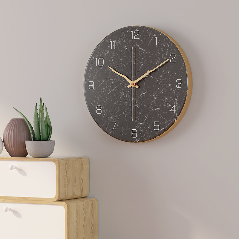 Imitation Marble Clock European Style Home Living Room Wall Clock Bedroom 30cm Metal Digital Clock
