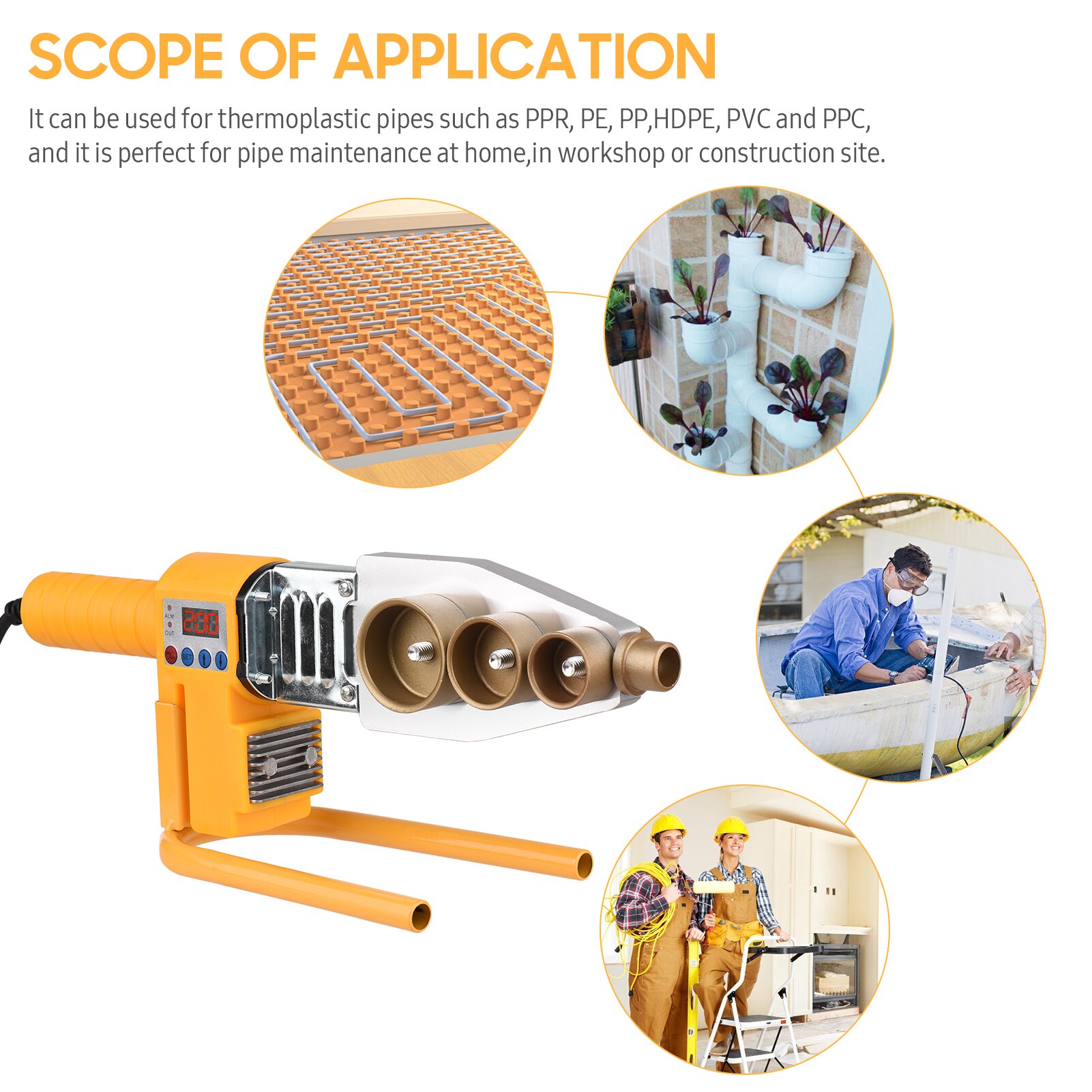 Electric Pipe Welding Machine Heating Tool Heads Set For PPR PB PE Plastic Tube PPR Welding Melt 1000W Electric Tube Heating