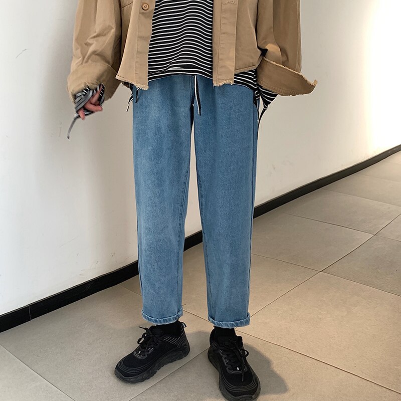 Singleroad heren jeans oversized wijde pijpen casual broek japanse streetwear heren denim broeken kleding jeans voor heren: Blauwe spijkerbroek heren 2 / Aziatisch-xl(eur m)