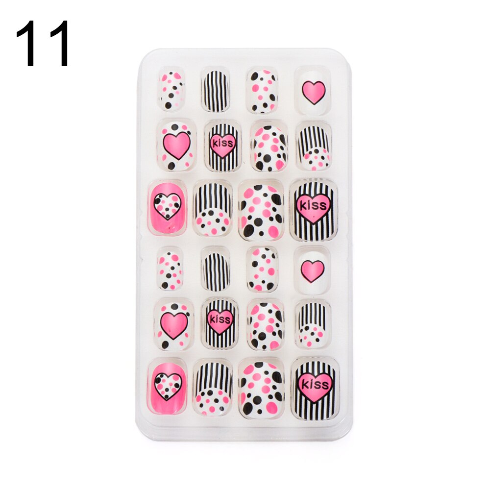 24 pièces dessin animé auto-adhésif faux ongles presse sur ongles enfant couverture complète détachable réutilisable acrylique bâton sur faux ongles: 11
