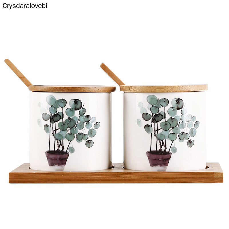 Nordic Groene Plant Home Keramische Kruiden Pot Eetstokjes Opslag Olie Pot Zout Shaker Combinatie Set Restaurant Keuken Benodigdheden