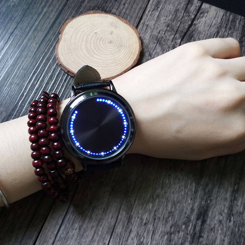 Pu Lederen Band Touchscreen Led Horloges Voor Vrouwen/Mannen Met Boom Vormige Dial Blauw Licht Display Xin
