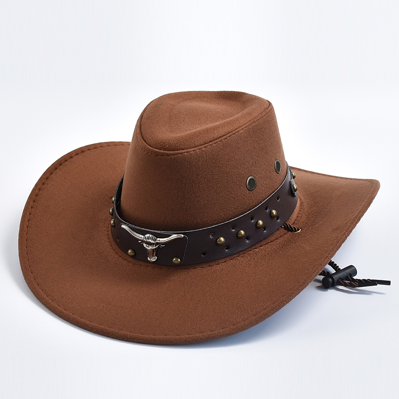 Nuevos sombreros de vaquero del oeste de gamuza Artificial, sombrero de Jazz de vaquera de caballero Vintage de borde grande, sombrero de Cosplay para de vacaciones: Marrón claro