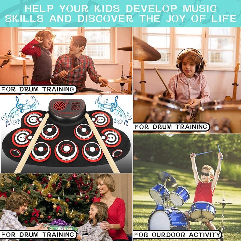 Electronic Drum Set - Practice Drum Pad Roll Up Potable Drum Kit with Headphone Jack Built-in Speaker Drum Sticks