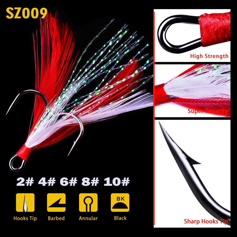 Fishing Hook 5pcs/lot High Carbon Steel Treble Hooks Fishing Jig Head Fishing Hook with Feather Fishing Tackle Fishing Lure