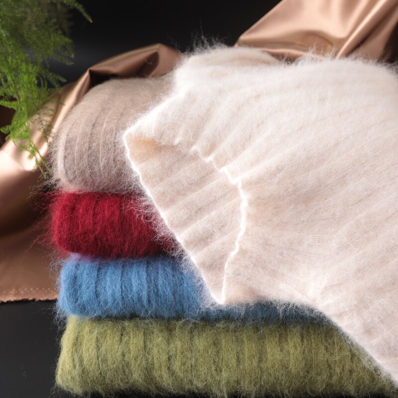 Varm 100%  mink kashmir sweater strikkede pullovere til kvinder vinter høj elasticitet bløde toppe høj krave afslappet basisk dameskjorte