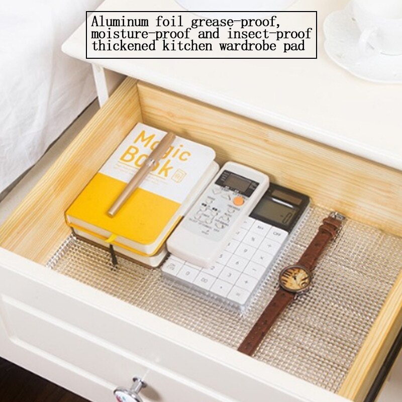 1 Roll Kitchen Sticker Table Mat Drawers Cabinet Shelf Liners Cupboard Placemat Waterproof Oil proof Shoes Cabinet Mat^^