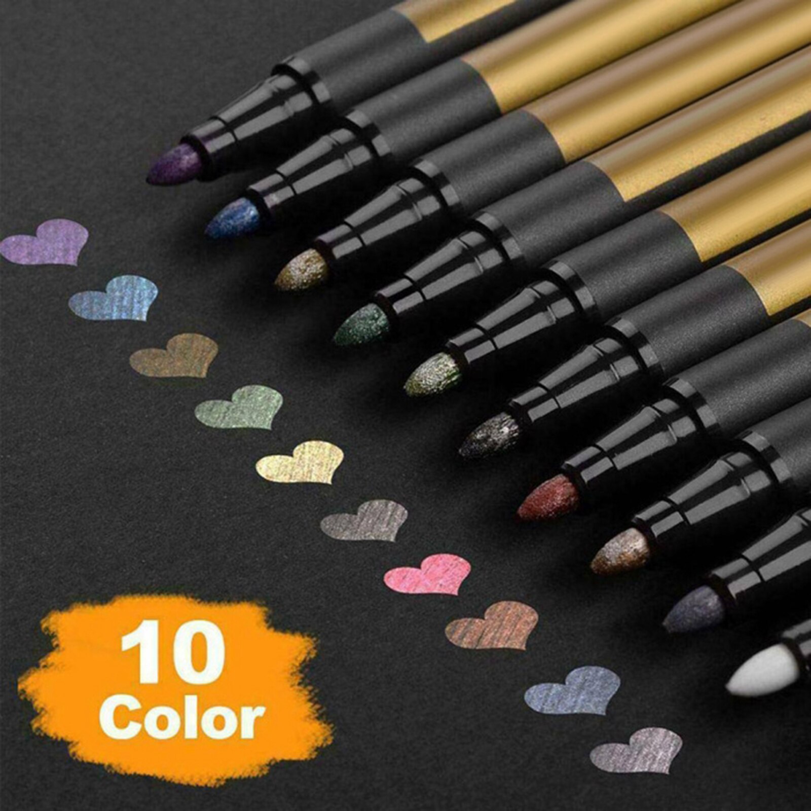 10 piezas rotuladores metalizados bolígrafos de papel negro pintura arte de la caligrafía Kit de mm 2mm 0,5mm Kit de dibujo decoración pintura