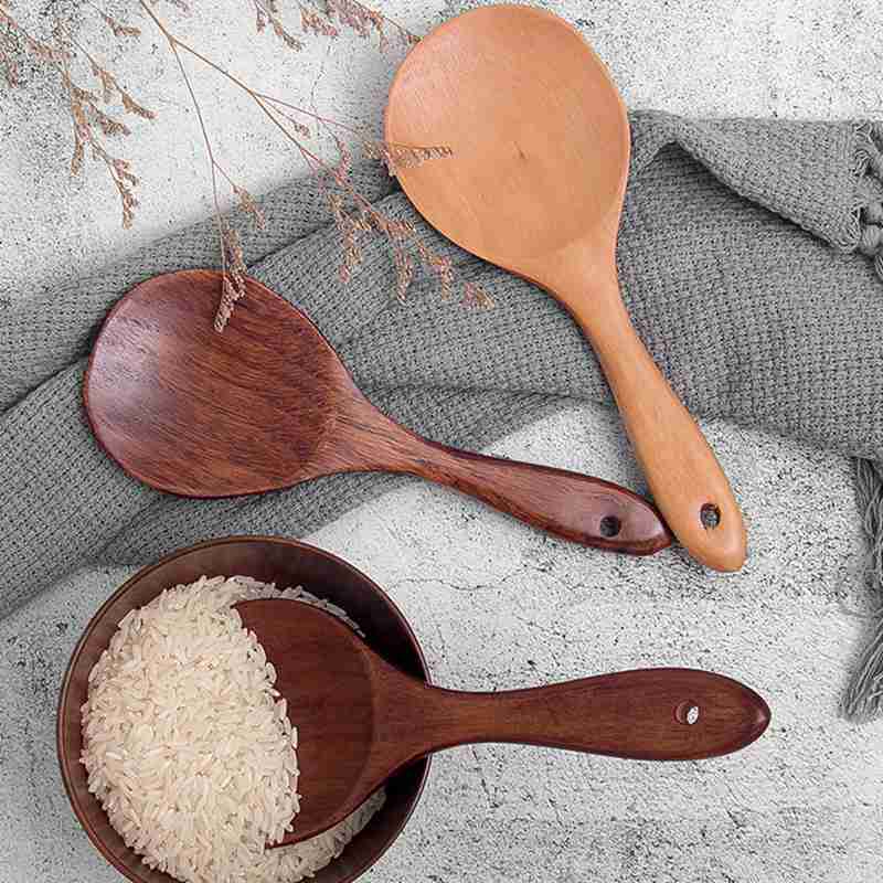 Home Rice Paddle Wood Rice Spoon Kitchen Spatula Non-stick Wooden Rices Serving Spoons Cooking Utensil Kitchen Accessories