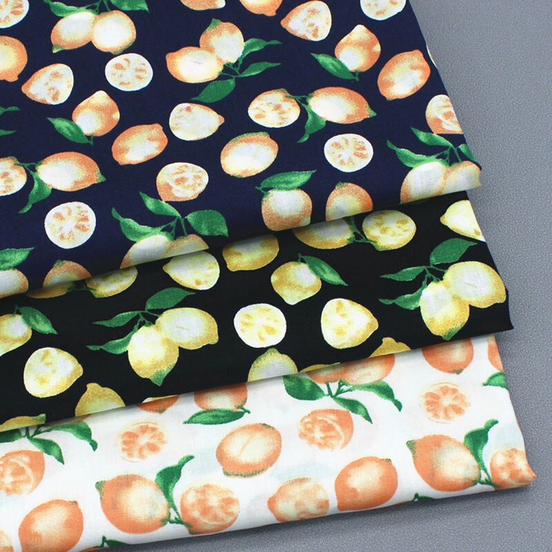 100% liso de popelina de algodón fruta fresca de naranja con estampado de limones de tela popelina de algodón 50x140cm tela de cuadros Patchwork