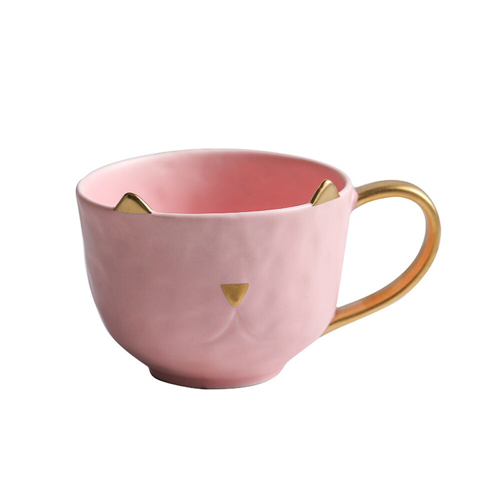 Cat Gold/Silver Inlay Ceramic Dinnerware Breakfast Plate Salad Bowl Fruit Snack Dish Restaurant Coffee Mugs Matte Tumbler: Pink Cup