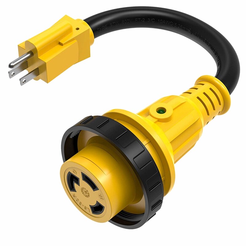 Heavy Duty Rv Power Cord Plug Adapter, 15Amp Male To 30Amp Female with Twist Lock, Led Indicator