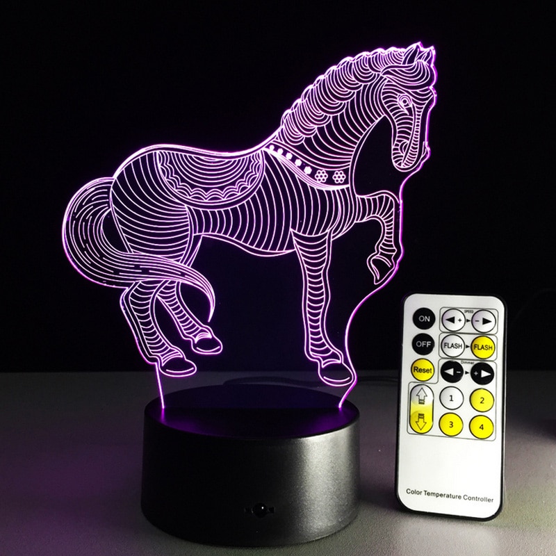 3D Lamp Paard Led Illusion Dier Bureau Tafel Nachtlampje, 7 Kleur Touch Lamp,3D Led Creatieve Visuele Licht