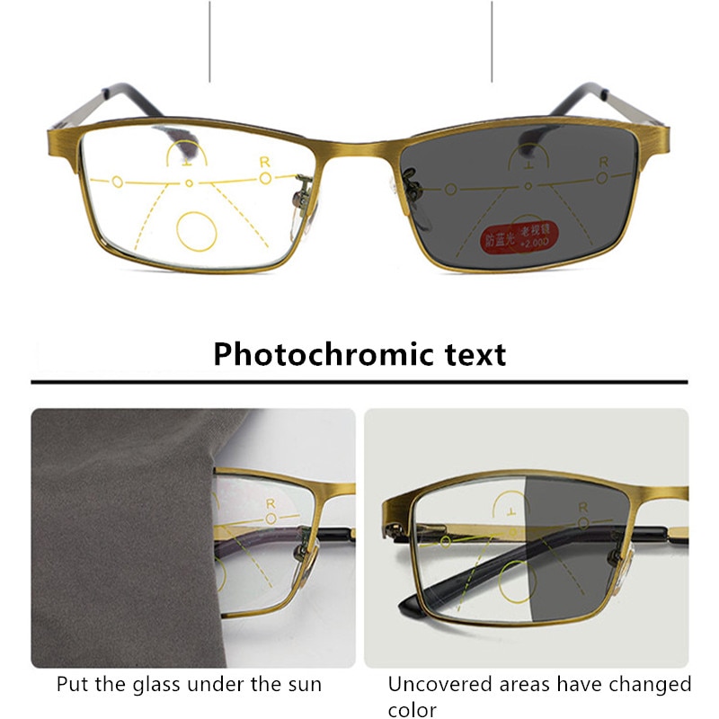 Transition Photochromic Progressive Reading Glasses Multifocal Bifocal Men Women Anti-Blue-Ray Resin Presbyopic glasses 1.5 2.0