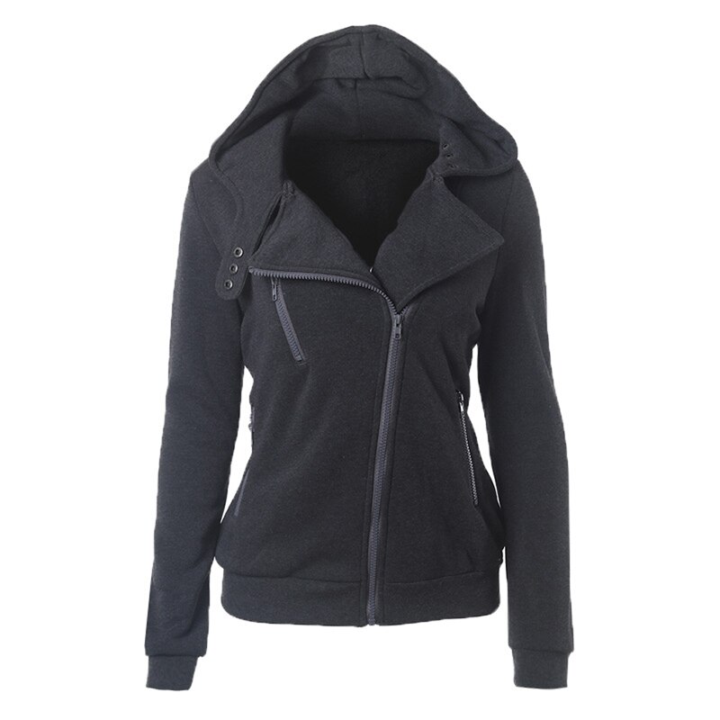 Sweat à capuche de skate femme automne hiver revers fermeture éclair vêtements d'extérieur femme couleur unie à capuche Oblique Zip sweat à capuche de skate