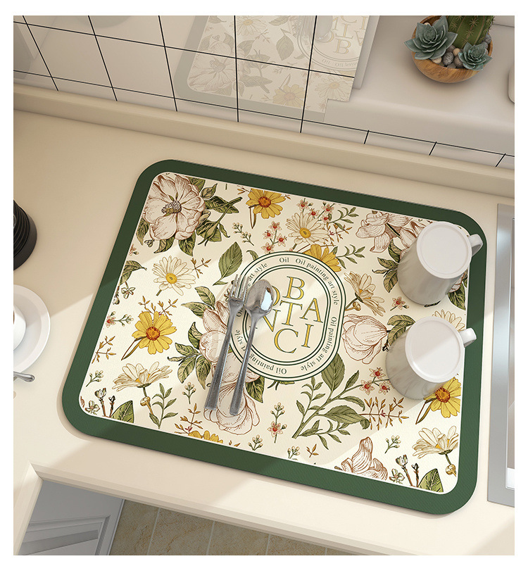 Tapis Super absorbant Vintage terre de diatomée cuisine vaisselle et égouttoir tapis évier absorbant séchage rapide tapis de Table antidérapant: S / Bleu