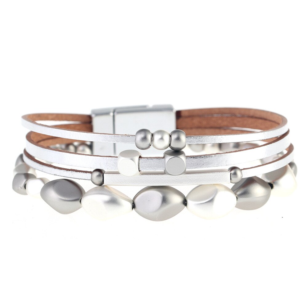D & d flerlags læderarmbånd akryl perle magnetisk spænde charme femme brede armbånd og armbånd kvindelige smykker: 3
