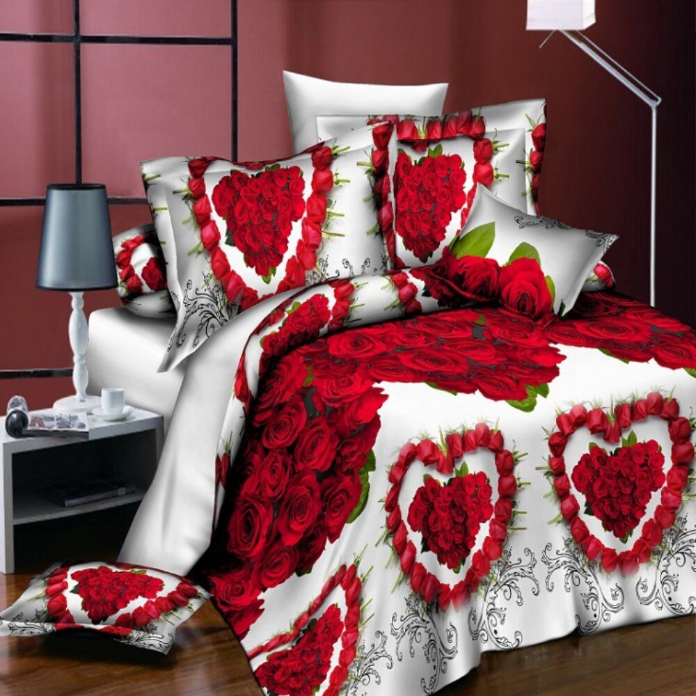 Pink rose blomster sengesæt dynebetræk sæt 3d print sengelinned dynebetræk med pudebetræk queen king size hjemmesengetøj