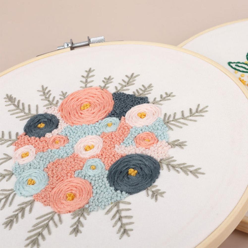 Beginner Embroidery Kit Flowers Pattern Diy Embroidery Full Kits Embroidered On Clothes Cross Stitch Sewing Embroideri With Hoop