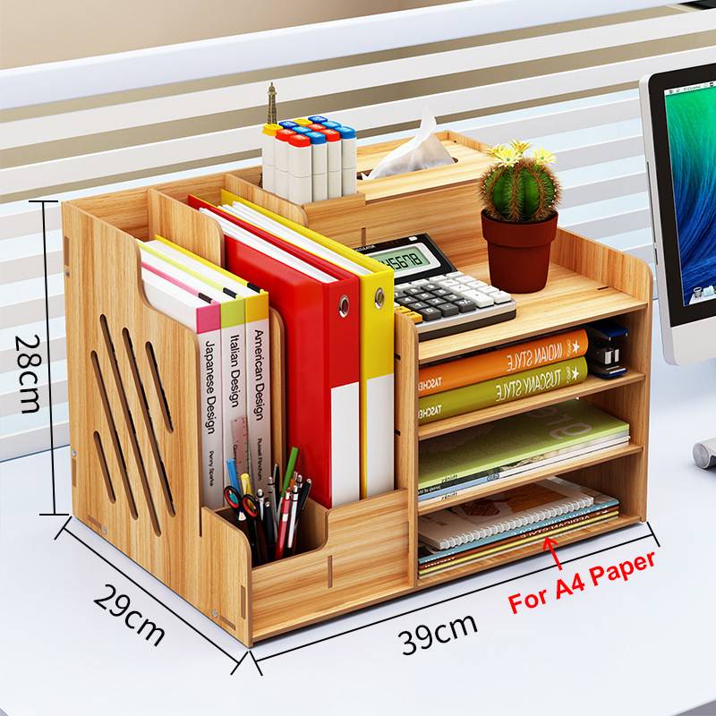 Wooden Desk Organizer Desktop File Organizer Holder Space Saving Office School Home Use Document Multi-Layer Tray
