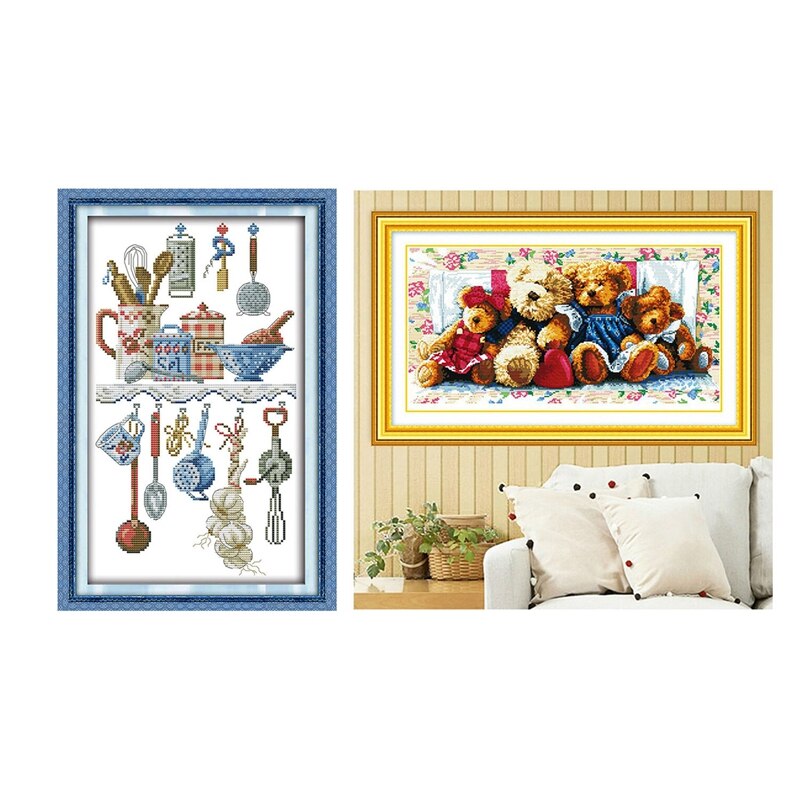 2 Set Chinese DIY Sewing Counted Cross Needle Embroidery Kit Set