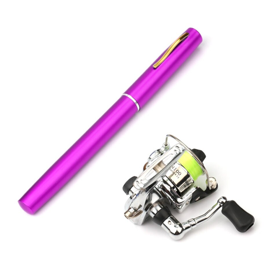 1m / 1.4m- pocket opvouwbare vishengel-molen combo mini pen vishengelset telescopische vishengel spinmolen combo kit: Violet / 1m