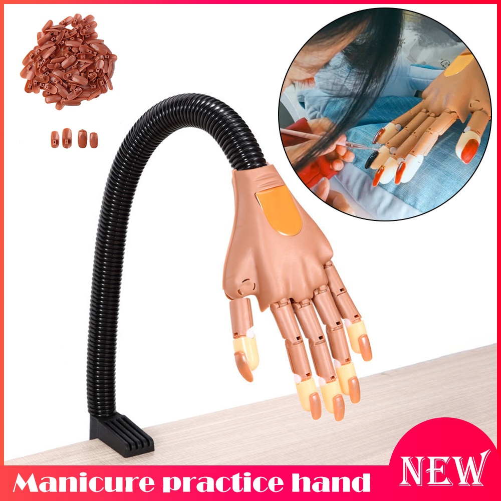 Mano Flexible para práctica de manicura, modelo de mano Flexible y reutilizable, dedo Flexible con puntas para uñas, modelo de entrenamiento ajustable para manos
