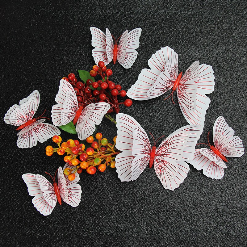 Autocollant mural papillon 3D Double couche, 12 pièces, pour la décoration de la maison, aimant pour réfrigérateur, colle gratuite