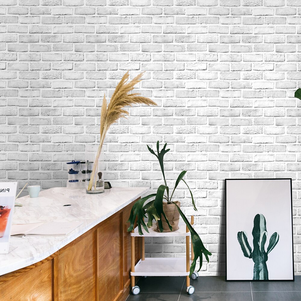 Wokhome-papel tapiz de ladrillo de imitación, vinilo autoadhesivo, papel de Contacto blanco/gris, pegatinas decorativas para pared de baño