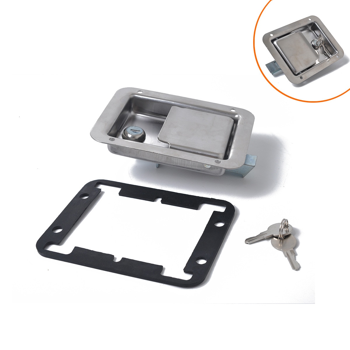 Stainless Steel Paddle Latch 140MMx108MM with 2 Keys for Tool Box Lock Trailer Caravan Truck Stainless Steel Tear Latch