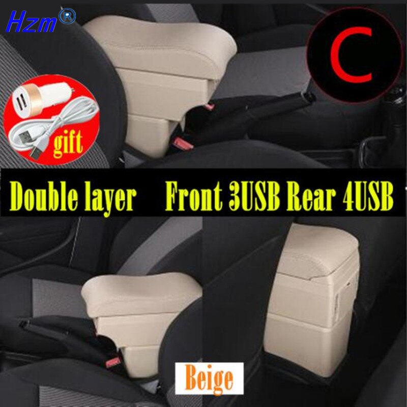 For Ford Fiesta MK7 Armrest Box Central Store Centre Console with cup holder car-styling products accessories part: C style Beige 7USB