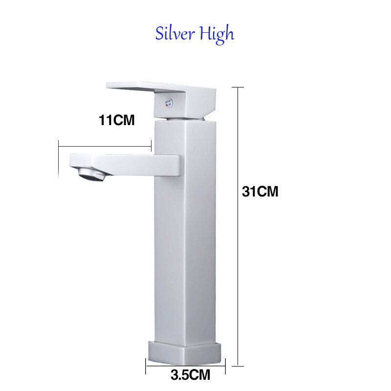 Korte Hoge Stijl Mat Zwart Goud Badrandcombinaties Enkele Handgreep Wastafel Kraan Water Kolom Sink Cold Badkamer Kraan Wastafel tap: Silver High