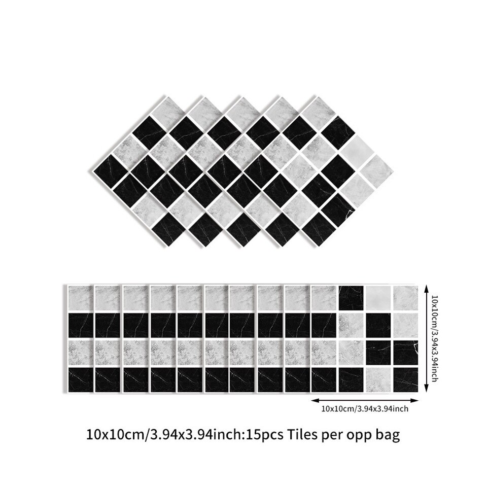 10*10cm*15 stk mosaik vægklistermærker dekorativ krystalfilm badeværelse køkken oliefast selvklæbende vinyl tapet hjem: Sj -01