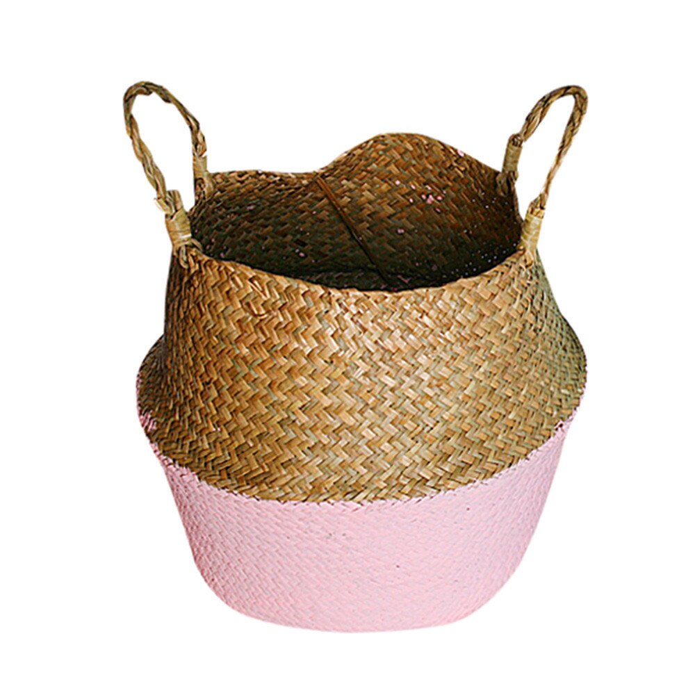 Seagrass Wicker Basket Wicker Basket Flower Pot Folding Basket Dirty Basket: Pink 