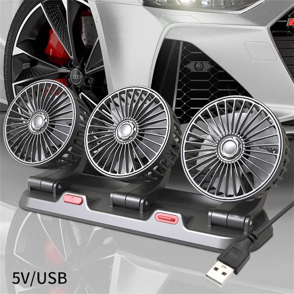 Ventilador automotriz de 12v para coche, dispositivo de ventilación ajustable de 360 °, 3 cabezales, poco ruido, multifuncional, tarjeta de estacionamiento temporal: Negro