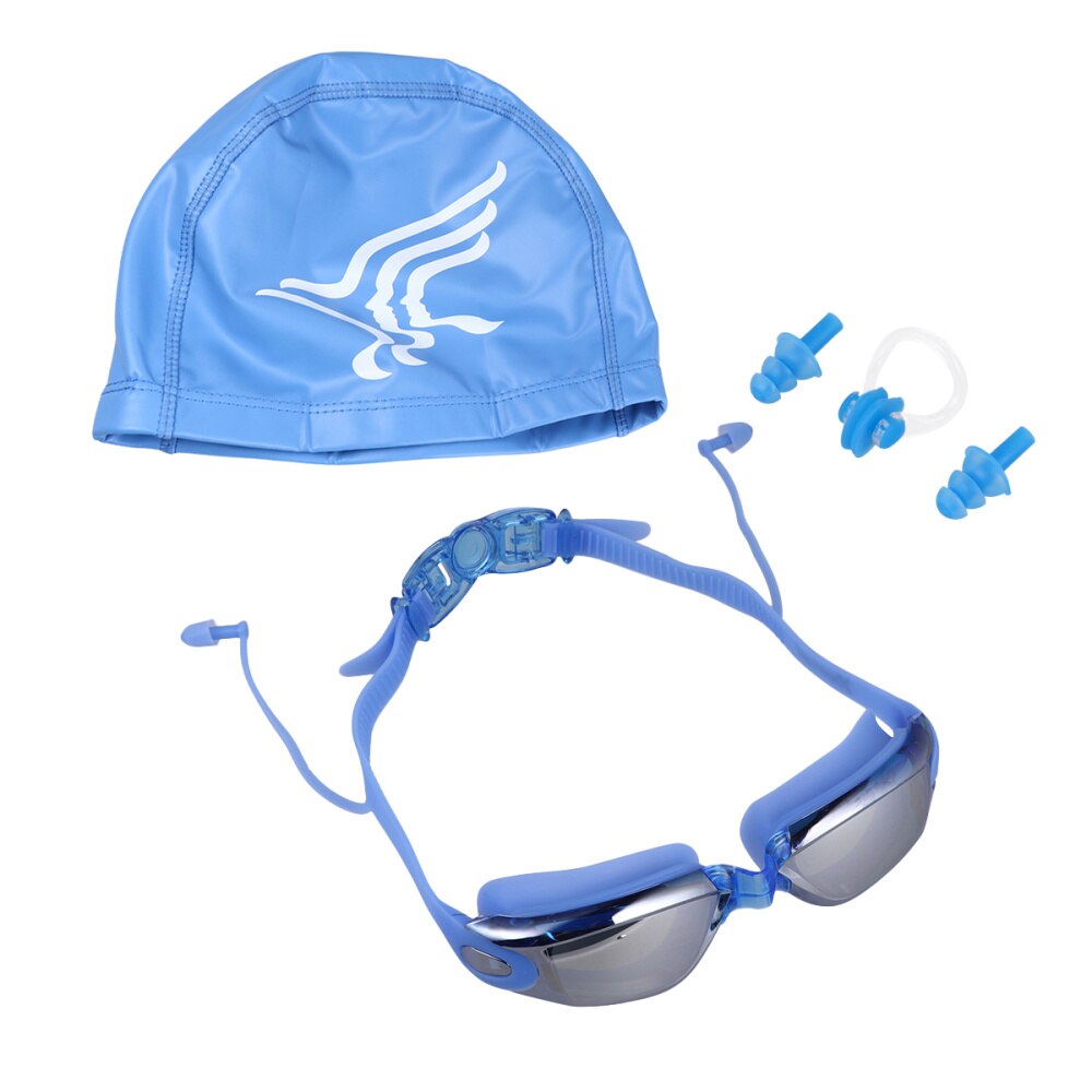 High Definition Swimming Goggles Anti Fog Diving Glasses Electroplated Goggles With Cap for Man Woman (Black): Blue