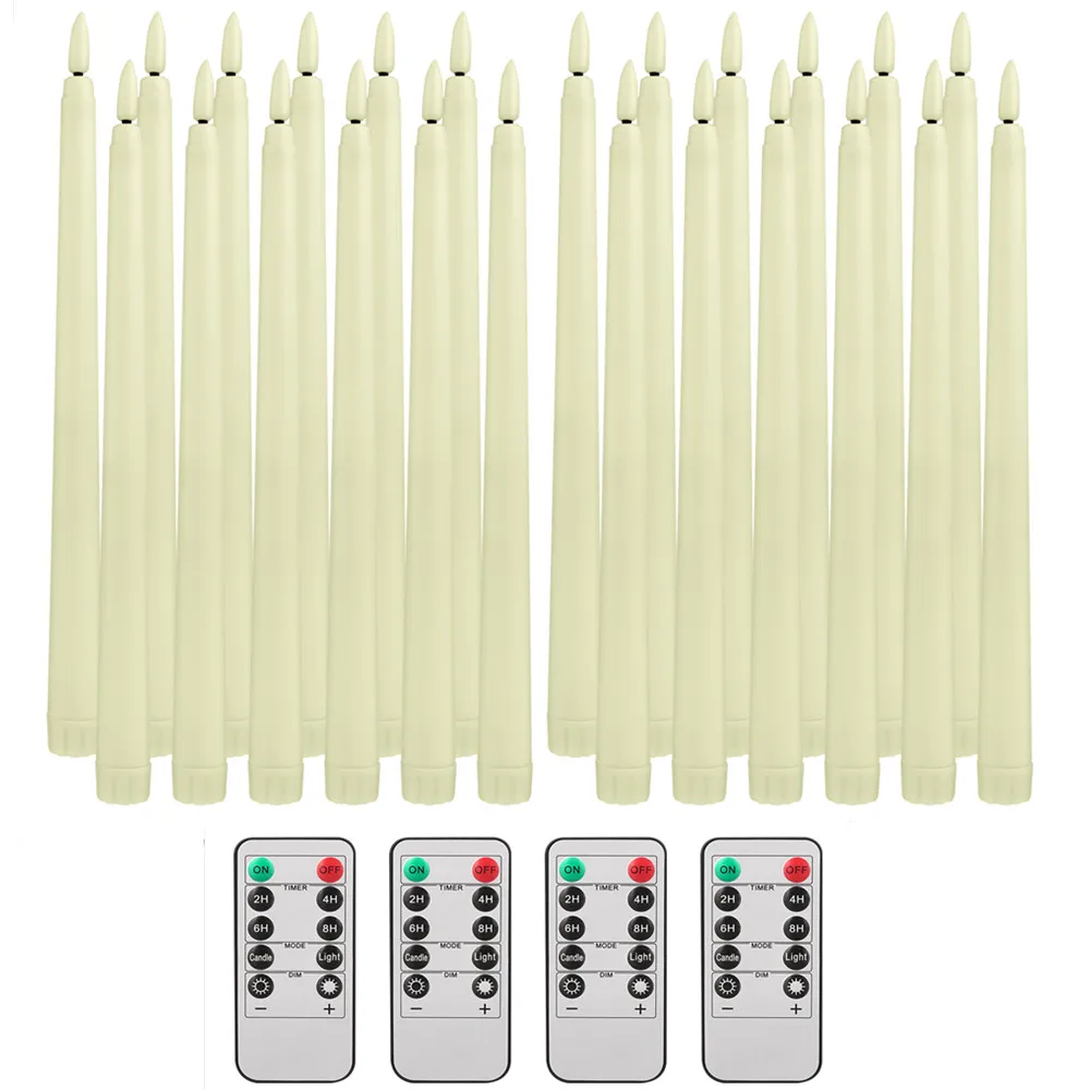 Velas cónicas LED sin llama, 12/24 Uds., parpadeantes con control remoto, candelabros de marfil con pilas de 11 ", decoración navideña para el hogar y la boda: cameo