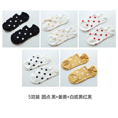 5 pairs/Lot Women's Short Socks Pack Cute Heart Lovely Kawaii Dot Sweet Cotton Socks Women Ankle Socks Casual Sox: 6