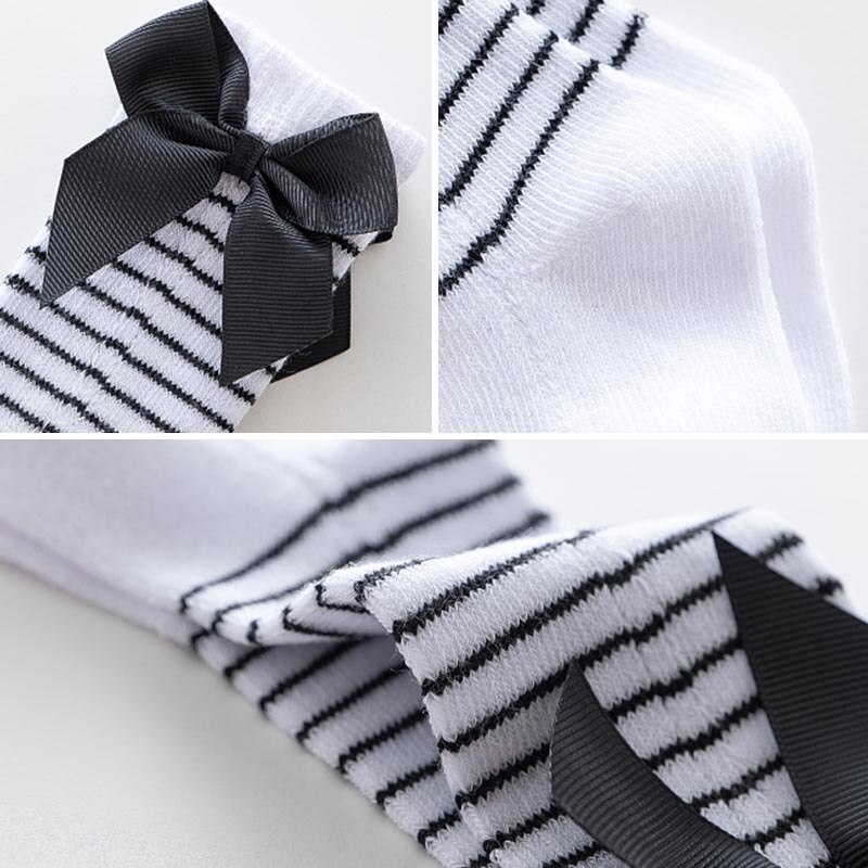 Streep Bowkot Baby Sokken Herfst Winter Soft Warm Kids Hoge Sokken Elastische Katoenen Baby Meisje Jongen Sokken Baby Voet Accessoires