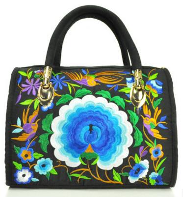 Women's Canvas Handbags Casual Shoulder Bag Floral Embroidered Ethnic Bag Vintage Messenger Bag Ladies Crossbody Bag: Single Flower Blue