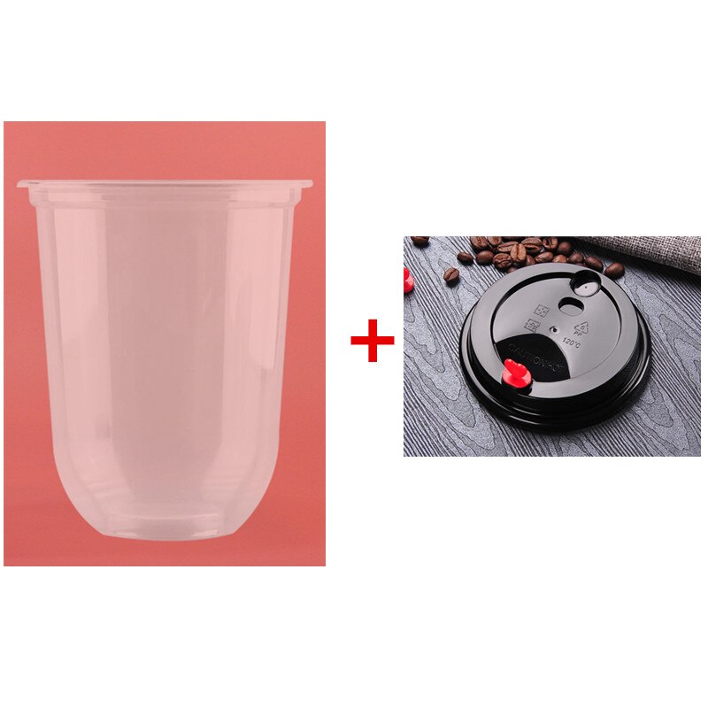 50pcs transparent disposable cups 360ml 500ml cold drink thick plastic cups birthday party favors cup with lid: cup and lid / 500ml 50pcs
