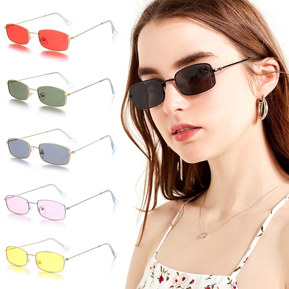 1 paire métal cadre Rectangle lunettes de soleil rétro nuances UV400 lunettes pour hommes femmes été lunettes quotidien conduite lunettes