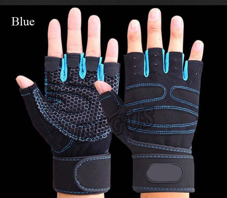 Half Vinger Gym Handschoenen Outdoor Sport Fitness Handschoenen Unisex Guantes Zwart Ademend Gewicht Lifiting 4 Kleuren: Blauw / L
