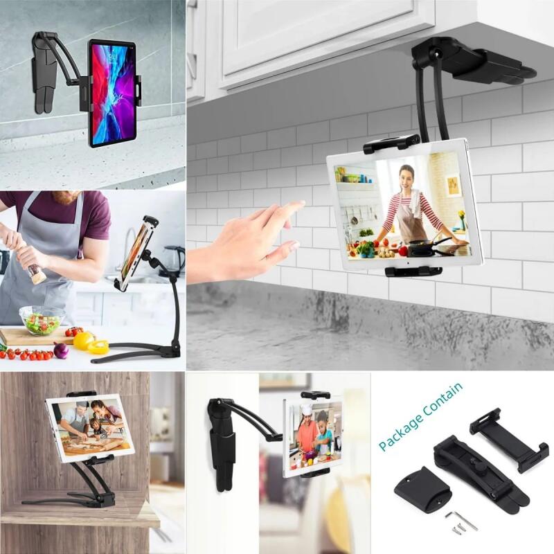 Wall Tablet Mount For Kitchen Cabinet 360 Rotating Metal Phone Tablet Bracket 5-13.5 Device for IPad IPhone Tab Stand Desktop