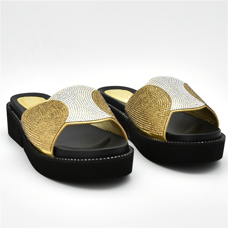 Último Sandalias Rasteiras femeninas zapatos de mujer tacones Sandalias de mujer con tacones de diamantes de imitación zapatos de boda para mujer: Dorado / 8.5