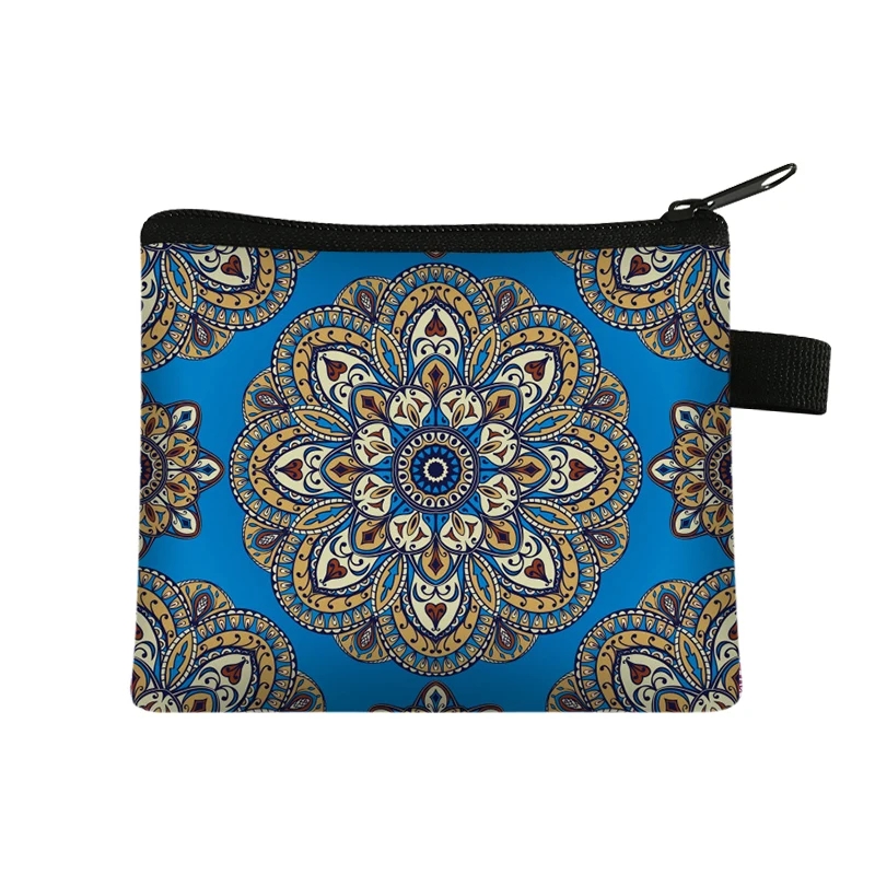 Møntpung dame lille pung dame flerfarvet mønster sød møntpose mandala blomsterprint id kreditkort etui mini møntholder: Hvid