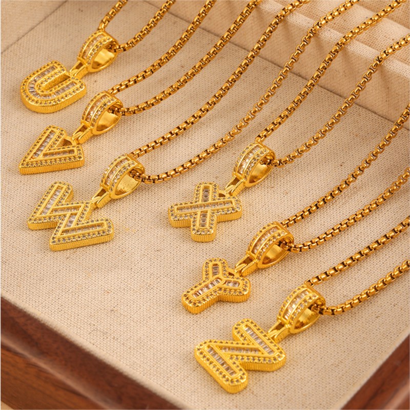 26 Letters Pendant Necklace For Women Men Unisex Stainless Steel 18K Gold Plated Waterproof Long Necklaces Couples Neck Chain