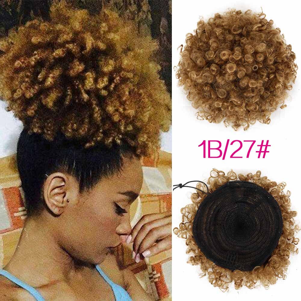 Perruque afro bouclée synthétique, queue-de-cheval, perruque afro courte crépue, pince à cheveux, chignon bouclé fait de Kanekalon: # 1B/27