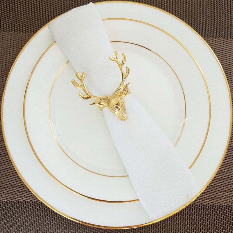 6Pcs Gold Herten Hoofd Servet Gesp Kerst Herten Servetring Hotel Decoratie Doek Gesp Metalen Servetring