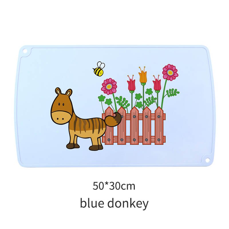 Kids Table Placemats Cartoon Animal Print Waterproof Food Grade Silicone Non-slip Table Mats Anti-scald Baby Feeding Pad 30*50cm: blue donkey